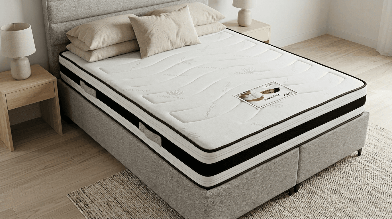 Matelas Hypnosia — Un matelas semi-ferme offrant un soutien équilibré et un confort respirant, pensé pour soulager le dos et passer des nuits agréables.