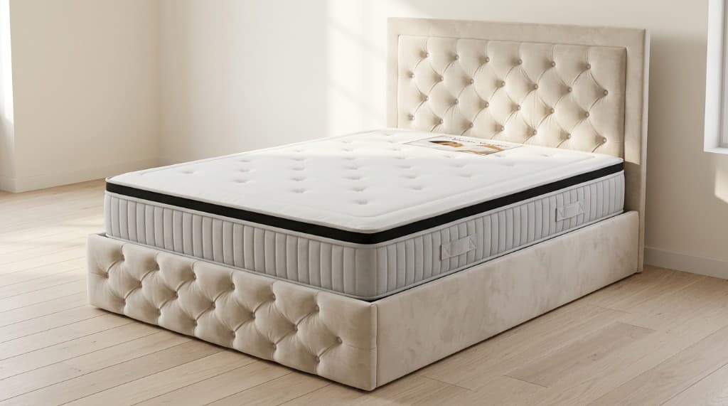 Matelas Luxury Line — Un matelas haut de gamme alliant ressorts ensachés, mémoire de forme et ventilation avancée pour un confort exceptionnel nuit après nuit.