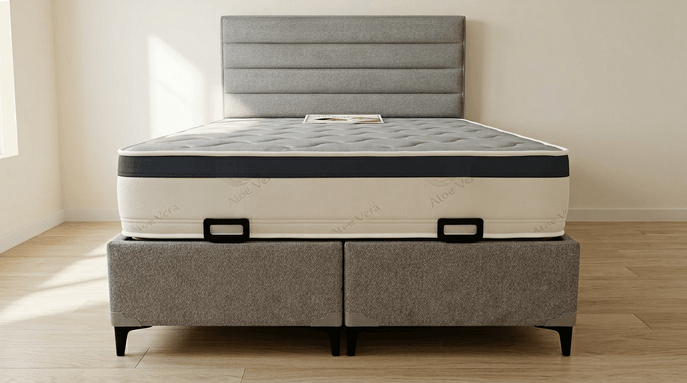 Matelas Morphée — Un soutien ferme pour un alignement dorsale optimal, couplé à un accueil moelleux en mémoire de forme pour un sommeil réparateur.